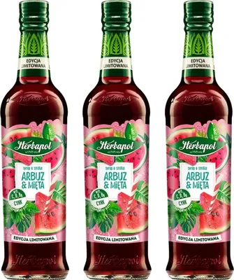 Produktbild von Herbapol Wassermelone Minze Sirup 3x 420ml - Getränkesirup für Wasser Cocktails
