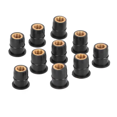 Produktbild von 10 Stück Bohrlochmutter M6 x 0,8 mm, Gummi, Unverlierbares Messing für Motorrad und ATV Windschutzscheiben