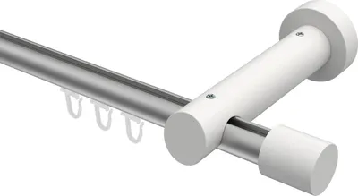 Produktbild von Interdeco Innenlaufstange / Gardinenstange mit Innenlauf Silbergrau / Weiß, Typ Talent Feta (Kappe), 20 mm Ø 1-läufig, 440 cm