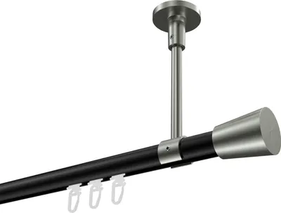 Produktbild von Interdeco Innenlaufstange / Gardinenstange mit Innenlauf Schwarz / Edelstahl-Optik, Typ Sonette Sitra (Konus) Deckenmontage, 20 mm Ø 1-läufig, 420 cm