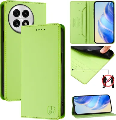 Immagine prodotto di Custodia in pelle per OnePlus 13, flip case con slot per carte, portafoglio e supporto Verde