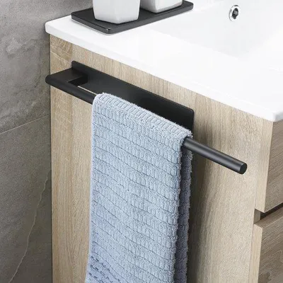 Immagine prodotto di Portasciugamani autoadesivo senza forature - Acciaio inossidabile nero opaco - Montaggio a parete per bagno e cucina