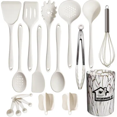 18-teiliges Silikon-Küchenutensilien-Set, antihaftbeschichtet, weiß