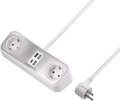 Produktbild von Sygonix SY-4538256 Steckdosenleiste 2fach Weiß Schutzkontakt 1 St.