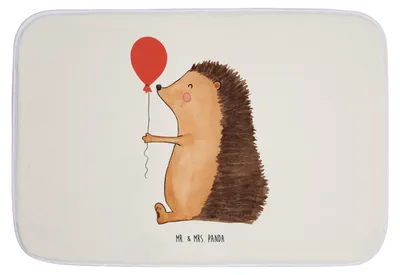 Produktbild von Mr. & Mrs. Panda Badteppich Igel Luftballon - Weiß - Geschenk, Geburtstagskind, duschmatte, Gute Laune, Badvorleger, Happy Birthday, Glückwunsch, Teppich Bad, Geburtstag