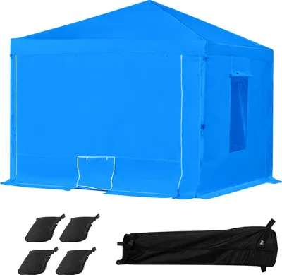 Obrázek produktu pro SucceBuy Přenosný stan se stříkací kabinou (293x293x181 cm) pro lakování stříkáním, vodotěsný a skládací stan se dvěma okny ze síťoviny pro lakování autodílů, nábytku a motocyklů, ochrana proti stříkání v modré barvě