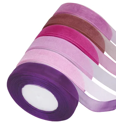 6 Rollen Organza-Lila-Band, 45 m x 2 cm, Geschenkband