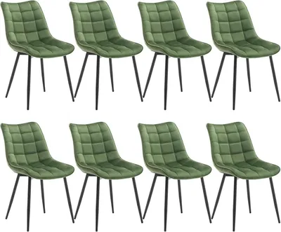 Produktbild von WOLTU 8er Set Küchenstuhl, Sitzfläche aus Samt, Metallbeine, Dunkelgrün