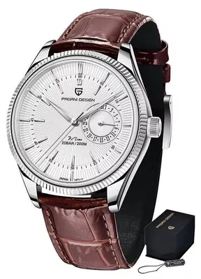 Image de Montre pour homme Pagani Design Claviole, quartz, bracelet en cuir véritable, couleur marron/argenté