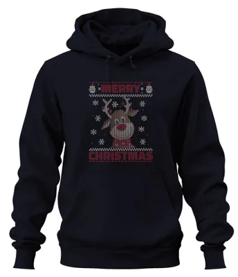 Produktbild von Merry Christmas Ugly Sweater Rentier Weihnachtsgeschenk Hoodie Kapuzenpullover, Navy, S