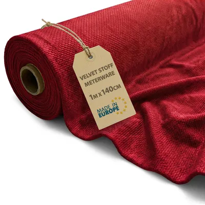 Produktbild von Stoff Meterware Samtstoff 1 M x 140 cm - Stoffe zum Nähen aus Velours Fabric Futterstoff Dekostoff für Patchwork Canvas und sewing Nähstoff Rot – 1 M – Velvet