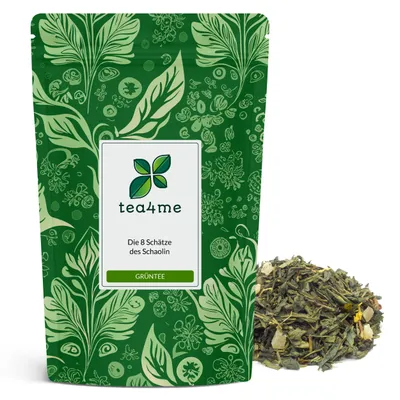 Produktbild von tea4me Grüntee Die 8 Schätze des Schaolin mit Ananas-Erdbeere-Geschmack