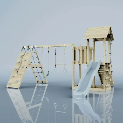 Produktbild von OutdoorToys Spielturm Roskilde aus Holz in Blau Trapezstange