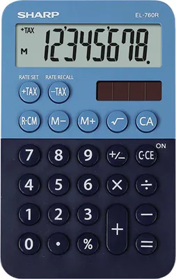 Produktbild von Sharp EL-760 R BL stylischer Tischrechner in blau, 8-stellig, LCD, Solar/Batterie
