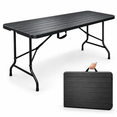 Immagine prodotto di Tavolo pieghevole Rijoka, aspetto legno, per campeggio e giardino – Tavolo pieghevole per campeggio – 70x180 cm – per 6-8 persone – colore antracite