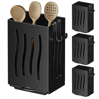 Produktbild von 4pcs  Wand-Essstäbchenhalter ,Wandhalter für Besteck & Küchenutensilien ,multifunktional mit Haken, abnehmbarem Tropfschale, ohne Bohren