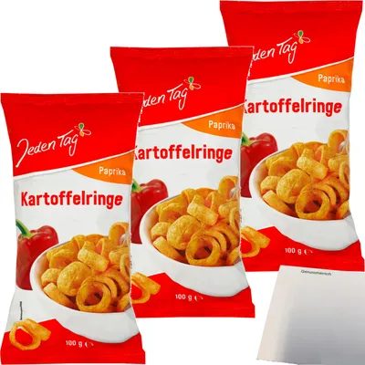 Produktbild von Jeden Tag Kartoffelringe Paprika 3er Pack (3x100g Packung) + usy Block