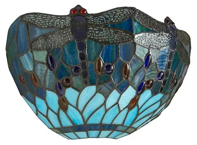 Obrázek produktu pro Nástěnná lampa DRAGONFLY BLUE s motivem vážky, vícebarevná, 1xE14x15W, sklo, rozměry: 20,7x35x14 cm, IP20, Tiffany