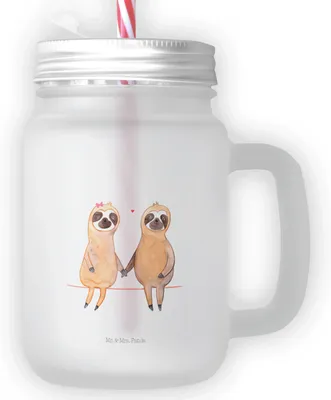 Produktbild von Mr. & Mrs. Panda Cocktailglas Faultier Pärchen - Transparent - Geschenk, Liebe, Mason Jar, Glas Mit Deckel Und Strohhalm, faul, Becher