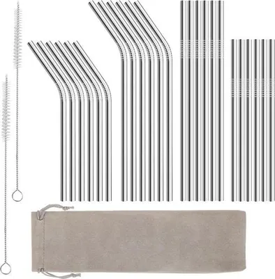 Immagine prodotto di Cannucce riutilizzabili in acciaio inossidabile, confezione da 24 pezzi, 21-26 cm, per bevande