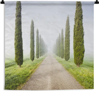 Produktbild von MuchoWow® Wandteppich Wandbehang Baum - Nebel - Toskana - Zypresse 90x90 cm Tapisserie Dekoration Wandtuch - Wandaufhänger