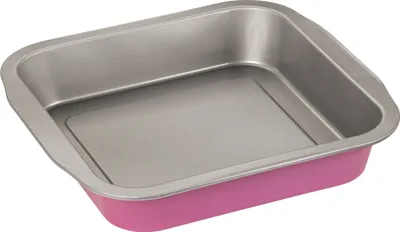 Produktbild von Zenker creative studio Brownie-Backform, Schokoladenkuchen Backblech mit Antihaftbeschichtung, Kuchenform: ca.270x260x50mm, kreatives Backen (Farbe: rosa, silber)