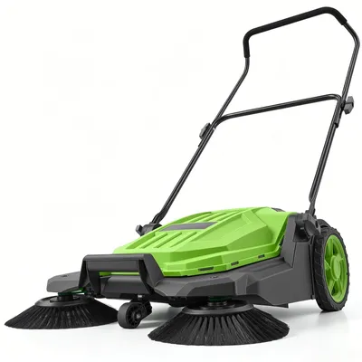 Produktbild von Handkehrmaschine - Manuelle Kehrmaschine - 65 cm Arbeitsbreite - 18,9 L Kehrbehälter - Verstellbarer Klappgriff - Für Hof Gehweg Terrasse Garage - Grün