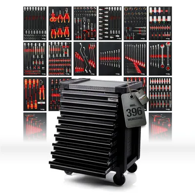 Produktbild von Werkzeugwagen – 9 Schubladen – 103,5 kg – Schwarz – Legierter Stahl