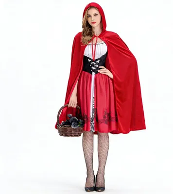 Produktbild von Rotkäppchen-Kostüm Ärmellos - Rotkäppchen Cape - Schwarze Strümpfe - Märchenkostüm - Karneval/Halloween - Polyester/Elasthan