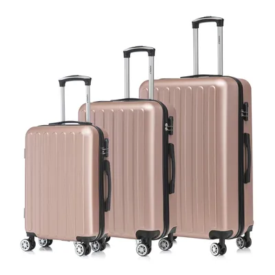 Produktbild von Suitcase Set, Rollkoffer Handgepäck, Kofferset, mit 4 Rollen 360°, Hartschalenreise Zahlenschloss, Weicher Gummigriff (3er Set, M,L&XL,Roségold)
