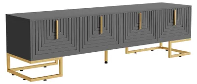 Image de Meuble TV - Meuble de télévision - Rangement TV - Meuble multimédia - Buffet - Gris - Accents dorés et structure métallique