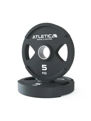 Produktbild von ATLETICA Dual-Gripper Hantelscheiben | 2 x 5kg | Paar | Hohe Ergonomie Bumper Plates durch Zwei-Griff Design | Schadstofffrei