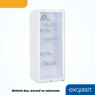 Produktbild von Exquisit Glastürkühlschrank GKS240-GT-160C weiss | Nutzinhalt: 237 L | Türschloss | 6 Gitterablagen | Umluftventilator | Standgerät