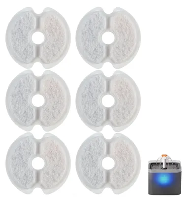 Image de Filtres pour fontaines à eau pour chats – Lot de 6 avec triple filtration – pour fontaines de 2 litres et 2,5 litres – charbon actif, coton et résine échangeuse d'ions