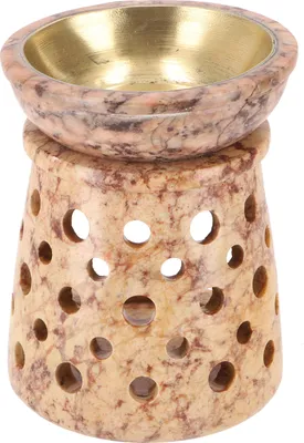 Zdjęcie produktu dla Indyjska lampka zapachowa, dyfuzor olejków eterycznych, świecznik do aromaterapii, lampka zapachowa z kamienia mydlanego – okrągły wzór otworów, kremowo-biała, 10*7*7 cm, lampki zapachowe i lampki olejowe