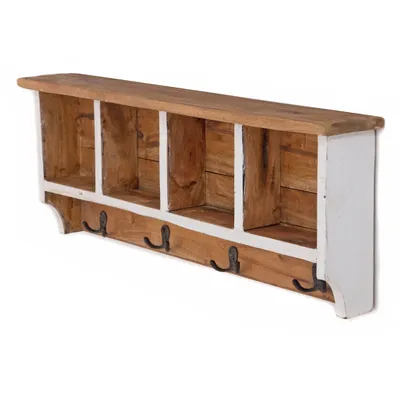 Produktbild von RUSTIKALE WANDGARDEROBE mit Fächern "VINTAGE 70" | 70x27x11cm(BxHxT) | Farbe: 06 weiß-landhaus