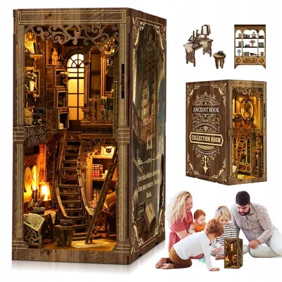 Produktbild von 3D Buchstütze Miniatur Holz DIY Book Nook mit LED Beleuchtung 23x18x11 cm