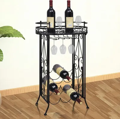 Image de The Living Store Casier à vin pour 9 bouteilles avec porte-verre à pied en métal