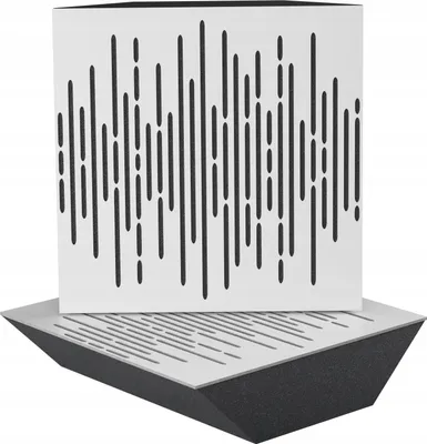A white acoustic bass trap with a black base, designed for recording studios.