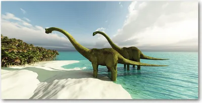 Produktbild von Tulup Glas-Bild -140x70- Wandkunst Dekorative Wand für Küche & Wohnzimmer - Tiere - Dinosaurier Strand - Blau