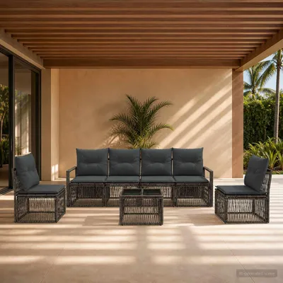 Image de Maison Exclusive - Ensemble de canapé de jardin, 7 pièces, gris, en résine tressée