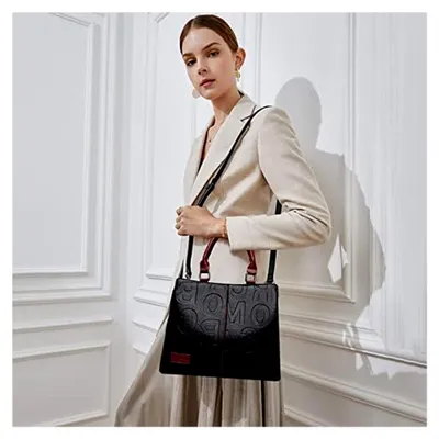 Produktbild von Women's Elegant Handbag - Contrast Color Shoulder Tote With Top Handle - PolyurethanLeather Crossbody Satchel for Work