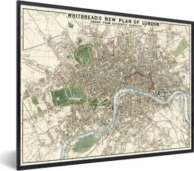 Produktbild von MuchoWow® MuchoWow® Gerahmtes Poster Stadtplan - London - Vintage 40x30 cm - Poster mit zchwarzem Bilderrahmen - Kunstposter - Wanddekorationen