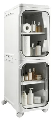 Immagine prodotto di Contenitore per il bagno - Mobiletto bagno stretto con ruote - 2 ripiani - Ripiano estraibile - Autoportante - 21 × 34 × 67 cm - Bianco