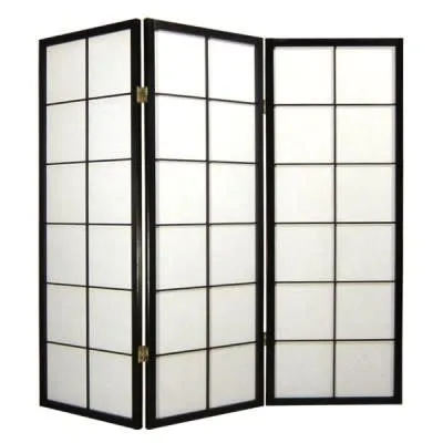 Image de Fine Asianliving Paravent japonais L135 cm x H130 cm en papier de riz Shoji noir, 3 panneaux