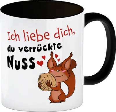 Produktbild von Ich liebe dich verrückte Nuss Kaffeebecher Schwarz mit süßem Eichhörnchen