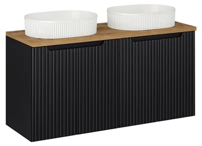 Produktbild von Doppelwaschtisch 120cm Riva, Schwarz und Holzoptik