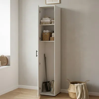 Image de Crucoli - Armoire Polyvalente 1 Porte, 41x206h cm Blanc, 2 Étagères