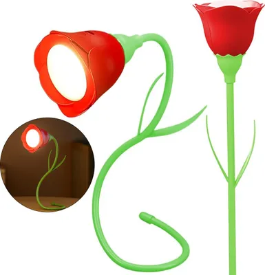 Produktbild von Rote LED-Rosen-Leselampe – Tischlampe, Nachttischlampen, Flexibel Biegsam, Kabellos Akku Lampe für Bett und Schreibtisch