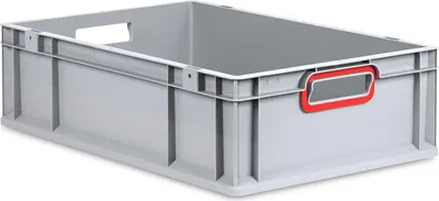 Produktbild von Eurobox NextGen Color | HxBxT 17x40x60cm | 34 Liter | Griffe rot offen | Glatter Boden | Grau | Eurobehälter, Transportbox, Transportbehälter, Stapelbehälter